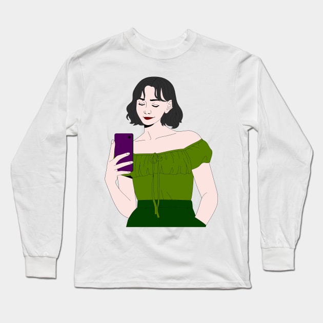 Beautiful girl using her phone Long Sleeve T-Shirt by Right-Fit27